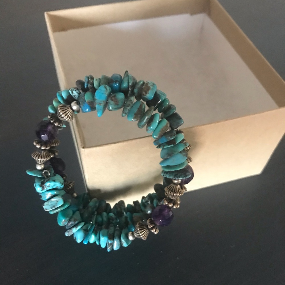 Wrap around bracelet turquoise and amethyst look